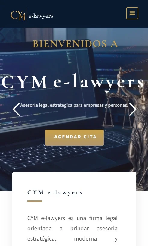 Portada del sitio de CYM e-lawyers en tableta