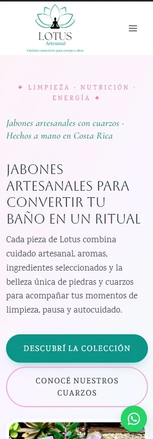 Portada del sitio de Lotus Artesanal en celular