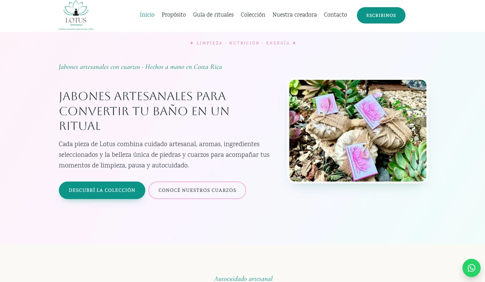 Portada del sitio de Lotus Artesanal en computadora