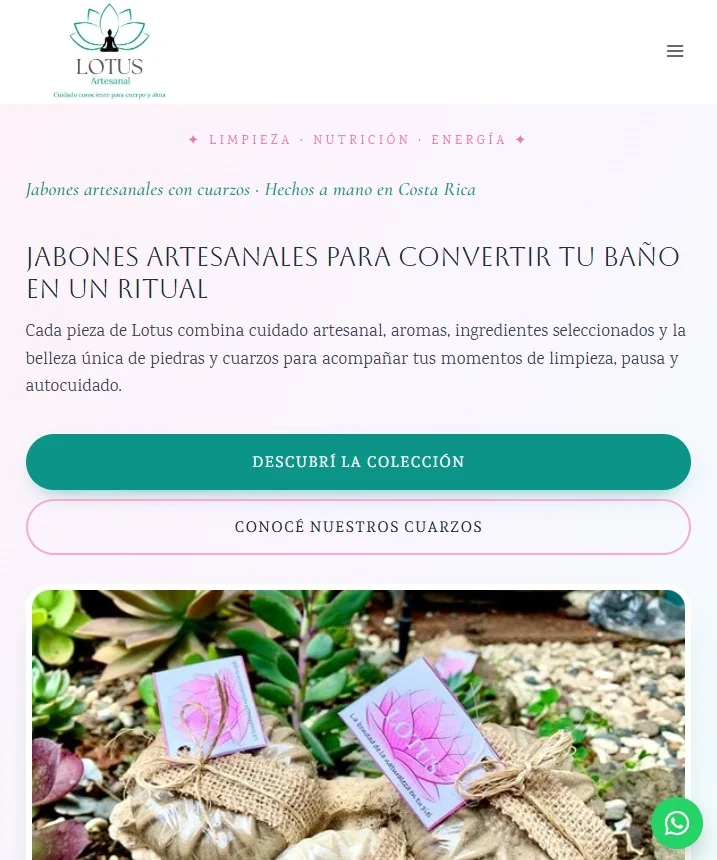 Portada del sitio de Lotus Artesanal en tableta